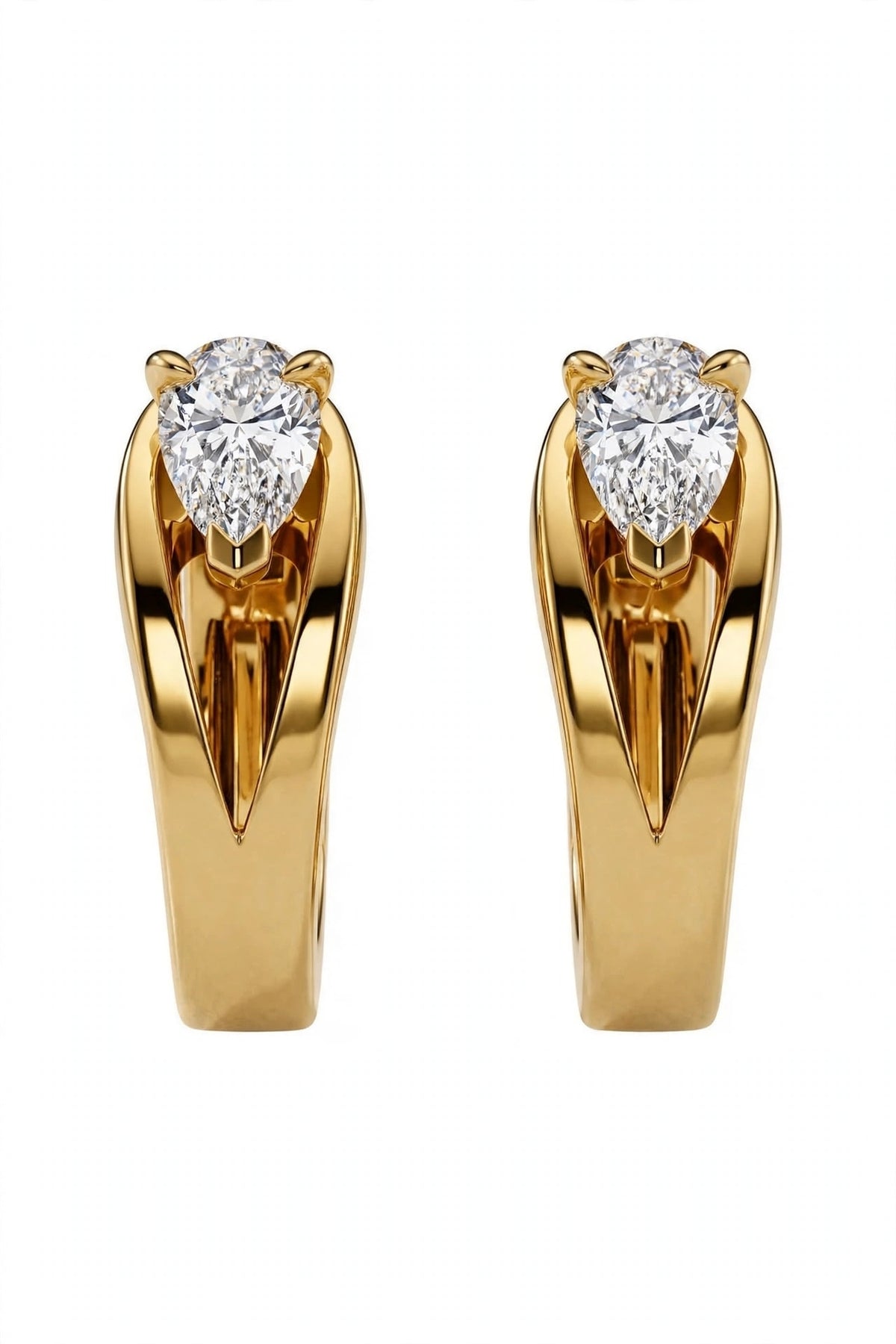 Pear-Cut Diamond Solitaire Hoop Stud Earrings