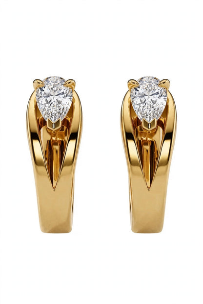 Pear-Cut Diamond Solitaire Hoop Stud Earrings