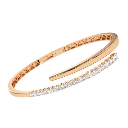 14K White Gold Cross Over Graduating Diamond Bypass Bangle Bracelet