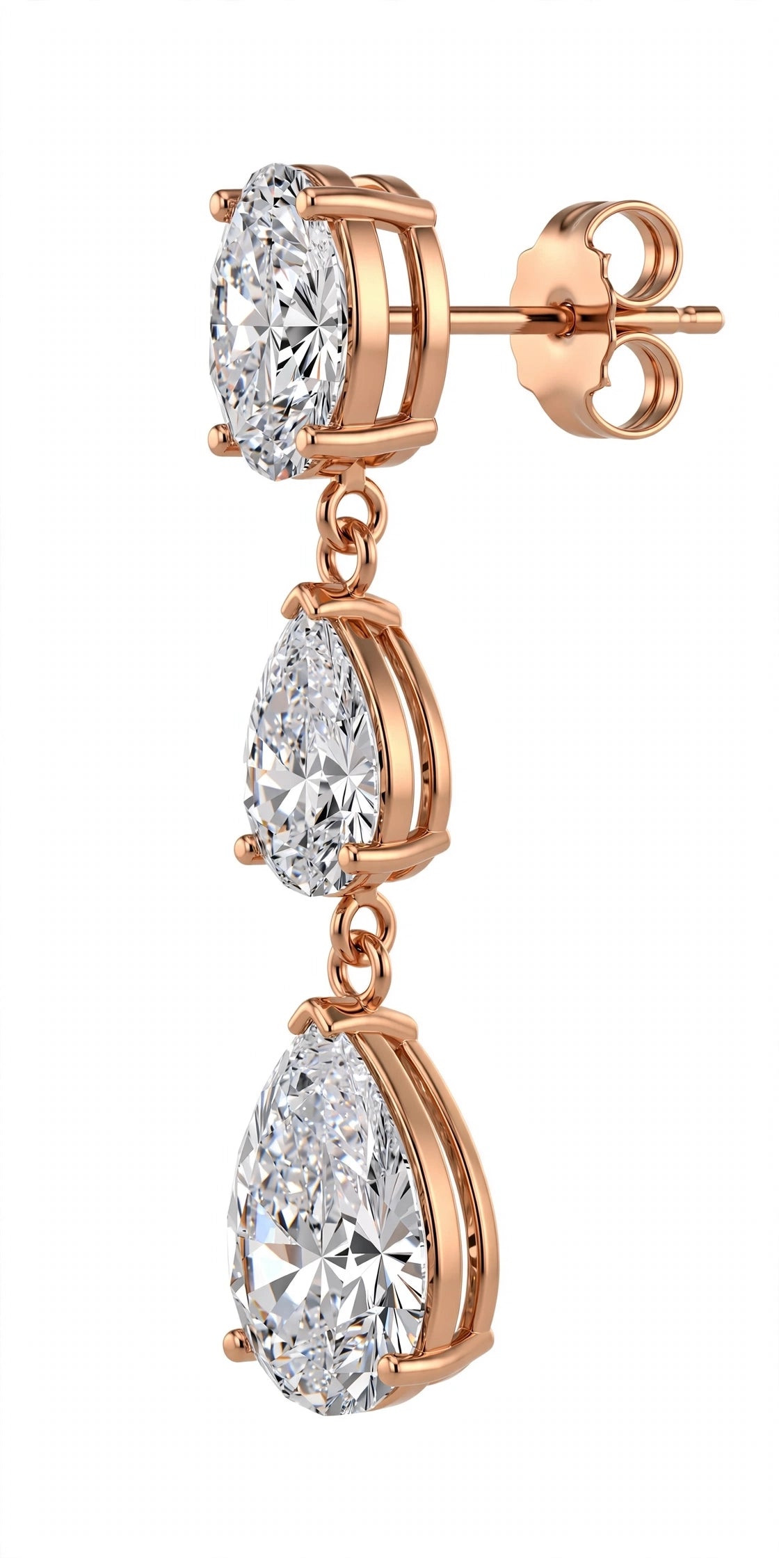 18K White Gold Three Stone Diamond Earrings