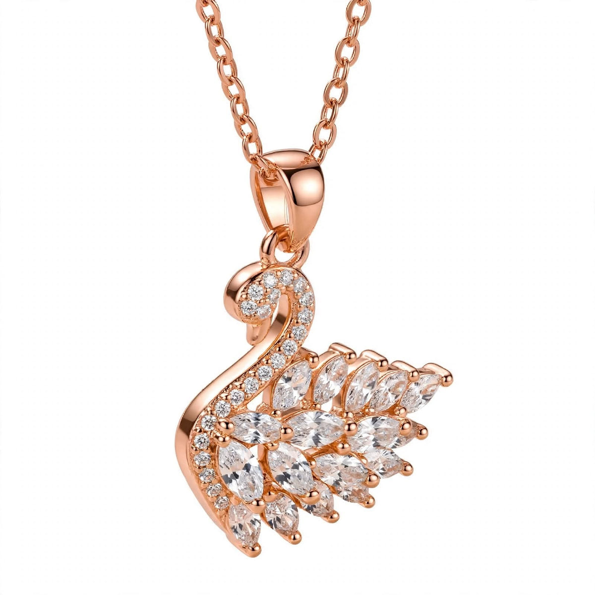 18K Rose Gold Plated Sterling Silver Swan Charm Necklace