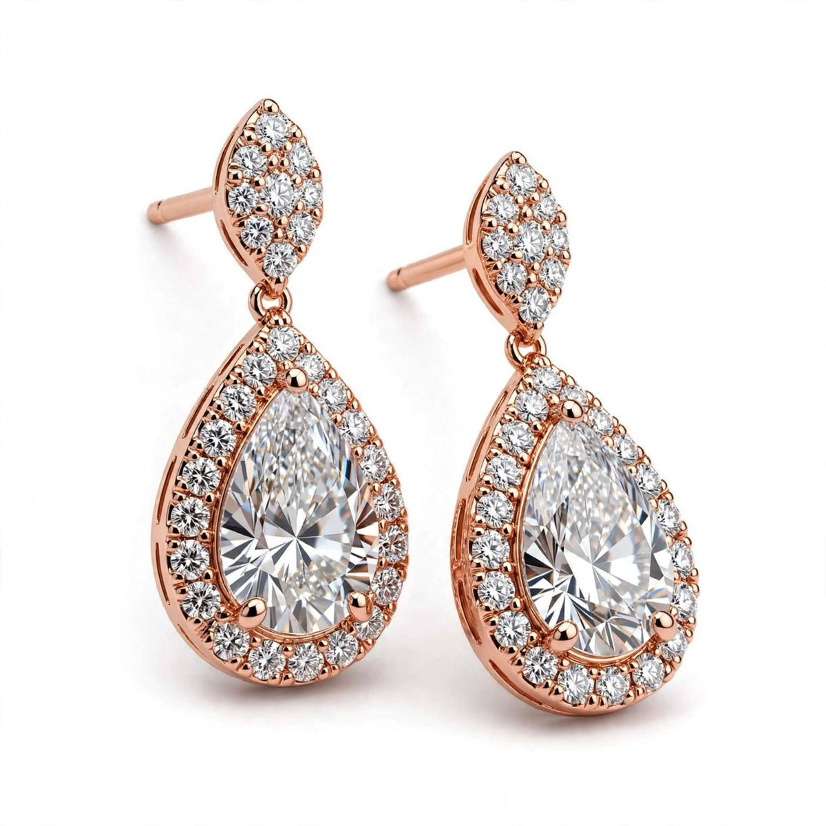 14K Rose Gold Pear Shaped Drop Earrings