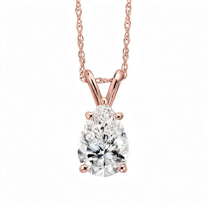 14K White Gold Pear-Shaped Diamond Solitaire Pendant Necklace