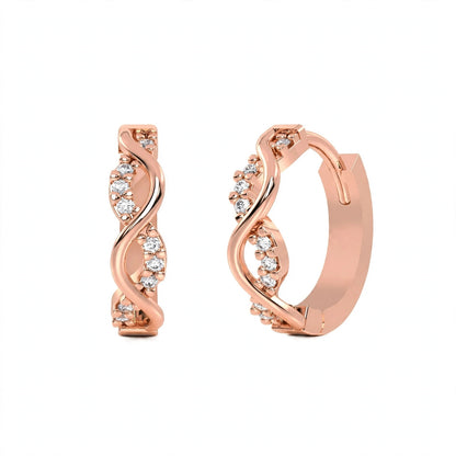 Yellow Gold Infinity Twist Diamond Huggie Hoop Earrings