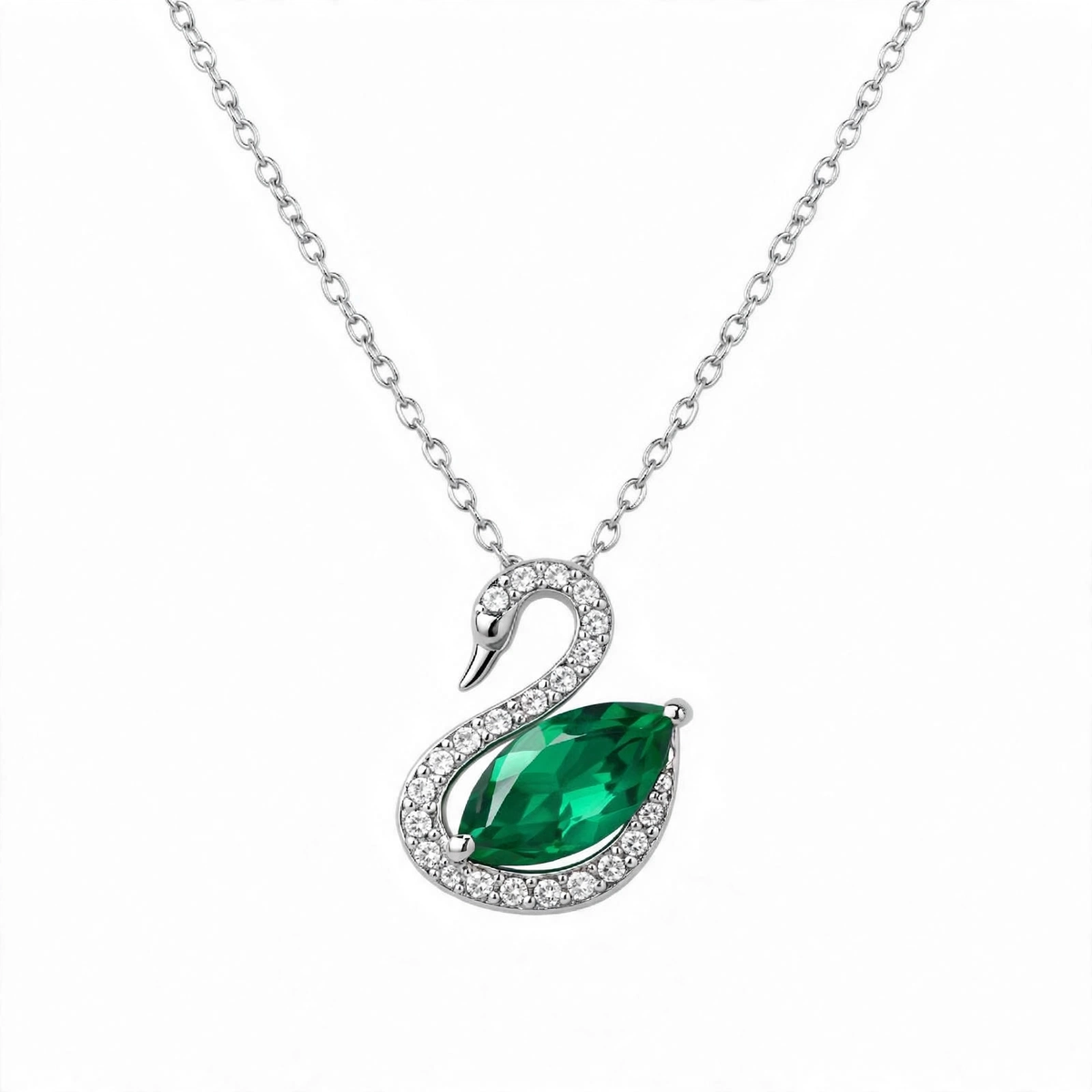 925 Sterling Silver Blue Crystal Swan Pendant Necklace