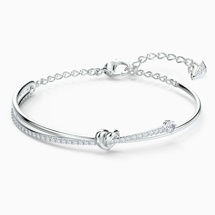 18K Rose Gold Knot Bangle – Dual Strand Crystal Pavé Promise Bracelet