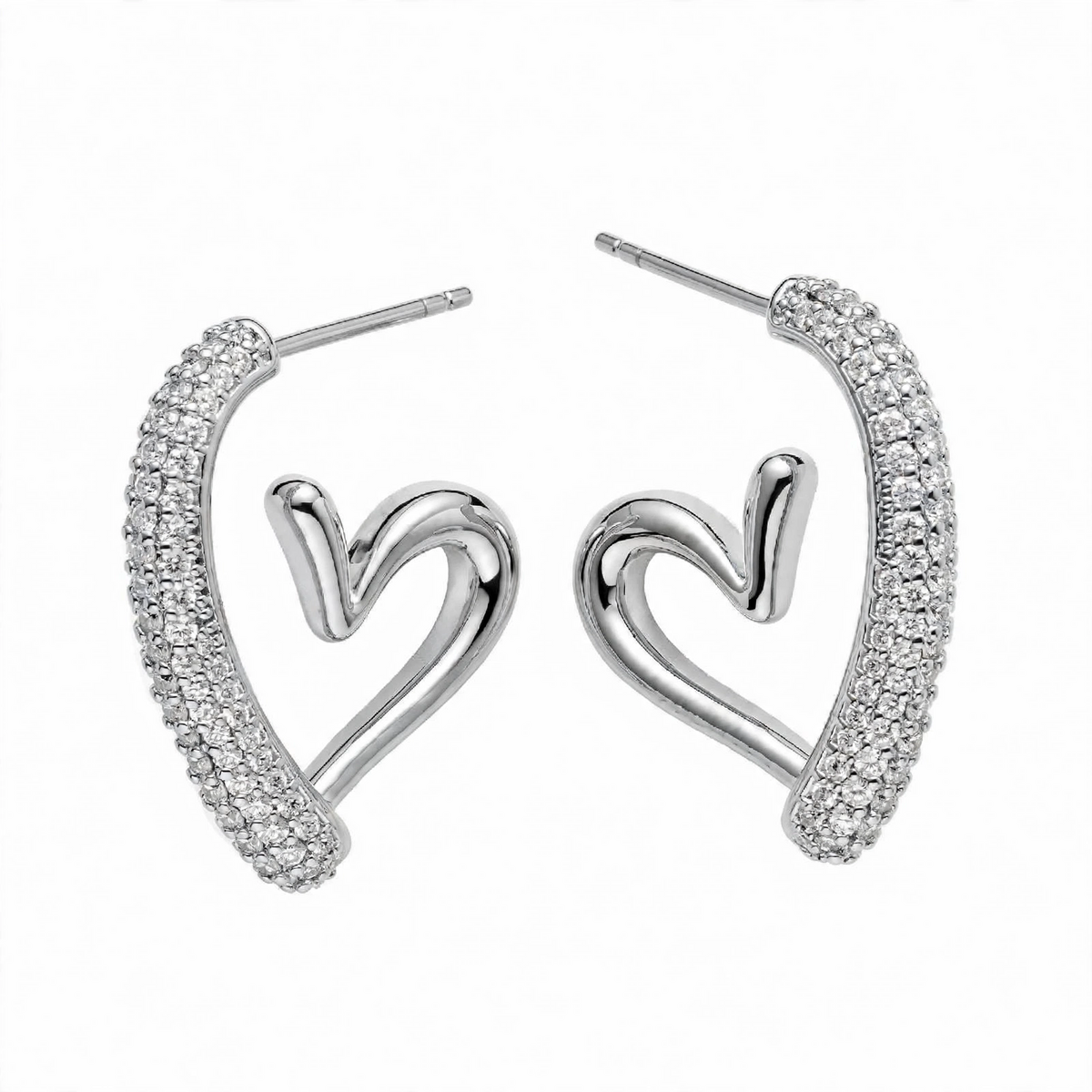 18K Gold Plated Crystal Pavé Open Heart Half Hoops