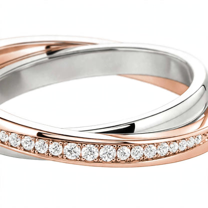 18K Gold Half-Paved Diamond Crossover Wedding Band