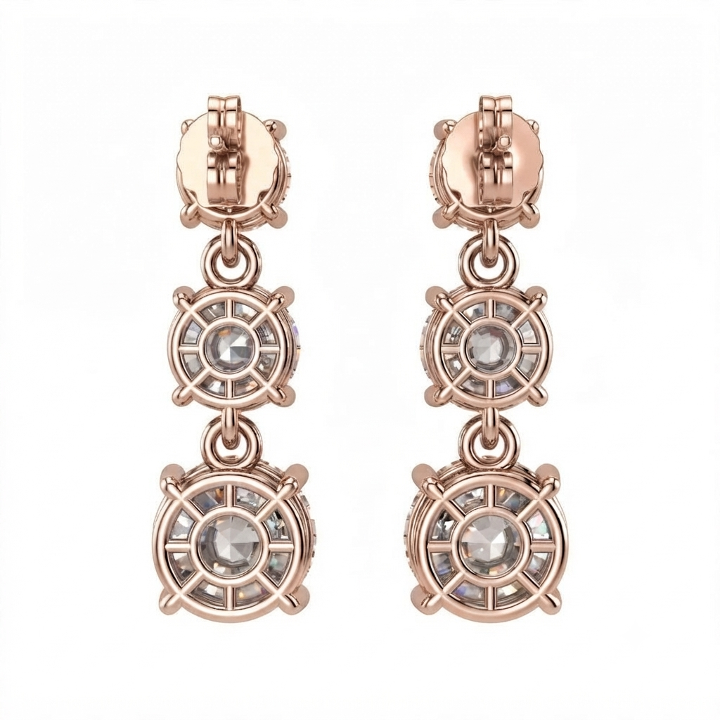14K White Gold Three-Stone Graduated Diamond Drop Earrings