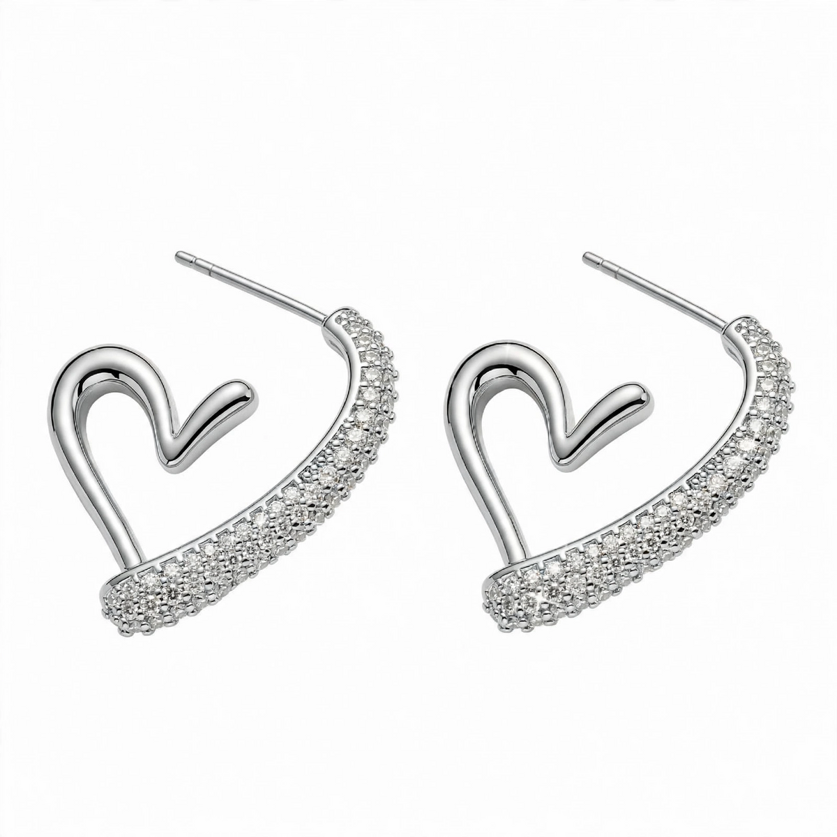 18K Gold Plated Crystal Pavé Open Heart Half Hoops