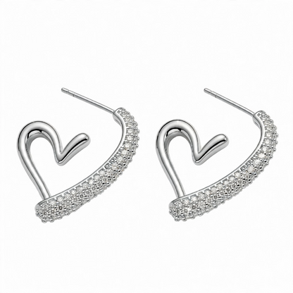 18K Gold Plated Crystal Pavé Open Heart Half Hoops