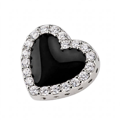 14K Yellow Gold Black Onyx Heart Stud Earrings with Diamond Halo