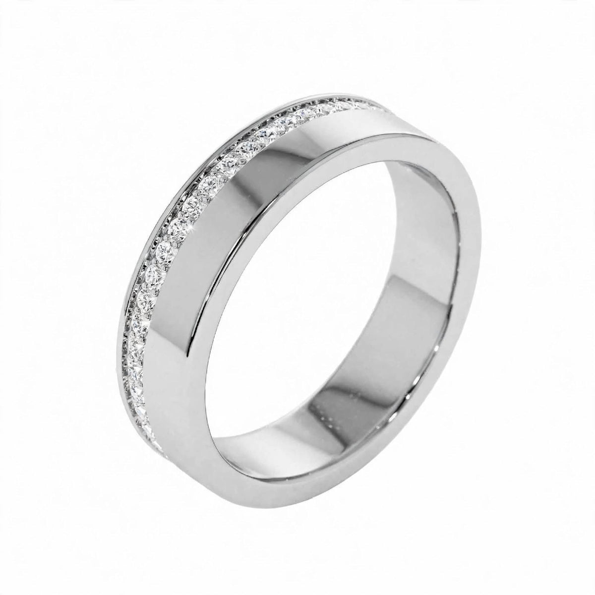 14K Rose Gold Diamond Grooved Wedding Band