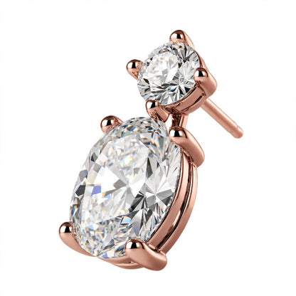 14K Rose Gold Two-Stone Oval and Round Diamond Drop Earrings