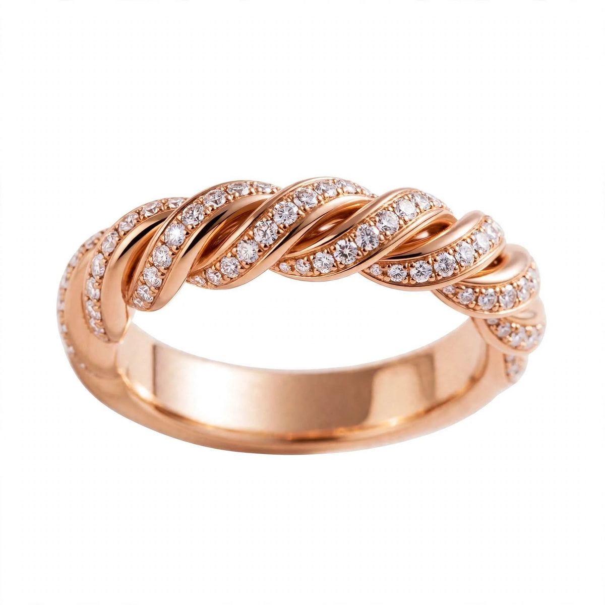 18K Yellow Gold Pavé Diamond Sculpted Twist Eternity Band Ring