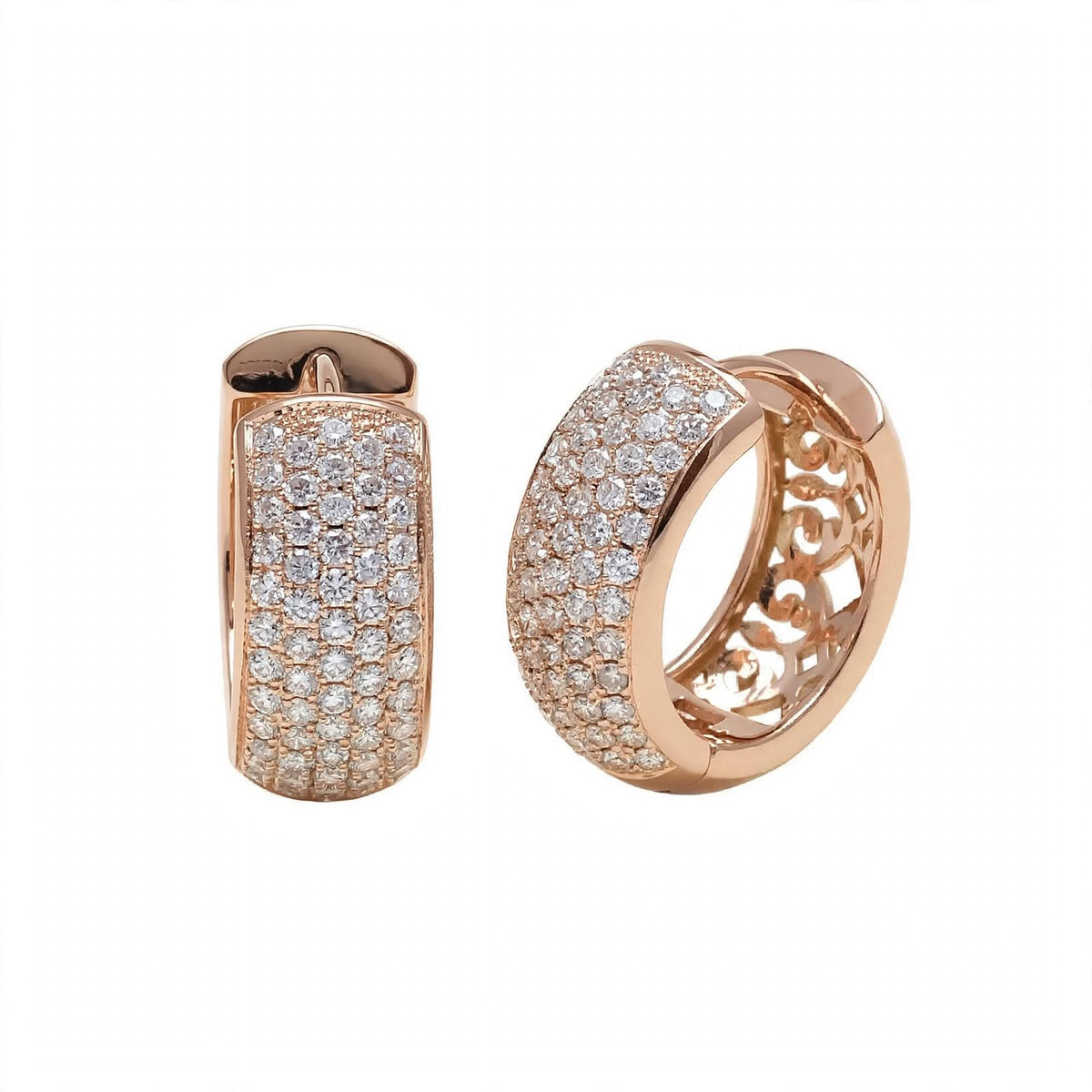 18K Yellow Gold Multi-Row Diamond Pavé Huggie Hoop Earrings