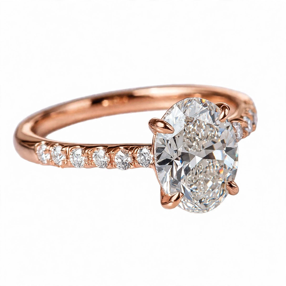 14K Yellow Gold Oval Cut Diamond Engagement Ring with Pavé Band