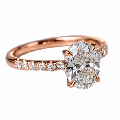14K Yellow Gold Oval Cut Diamond Engagement Ring with Pavé Band