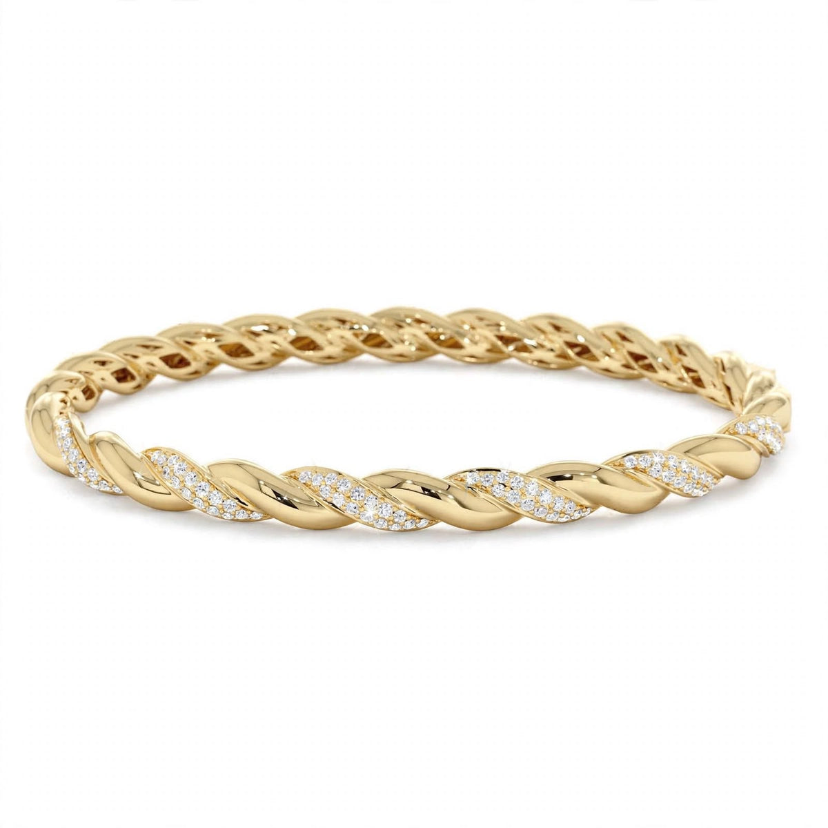 18K Rose Gold Pavé Diamond Twisted Rope Bangle Bracelet