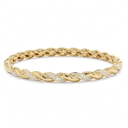 18K Rose Gold Pavé Diamond Twisted Rope Bangle Bracelet