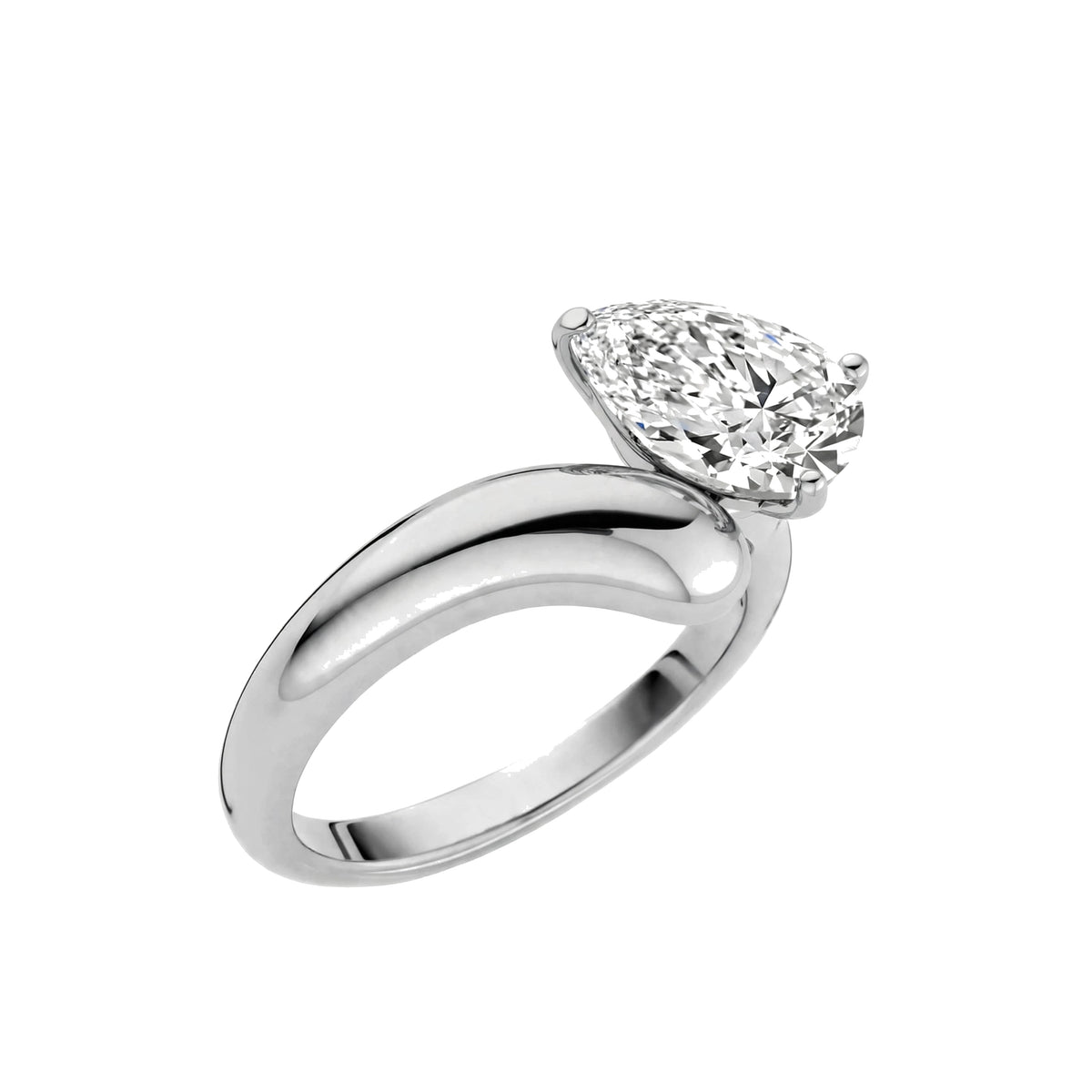 18K Yellow Gold Asymmetric Pear Cut Diamond Engagement Ring.
