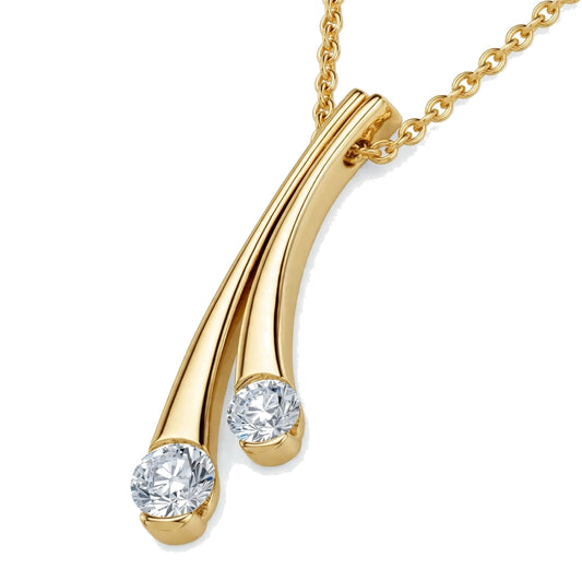 Round Brilliant Cut Dual Solitaire Sweep Pendant.