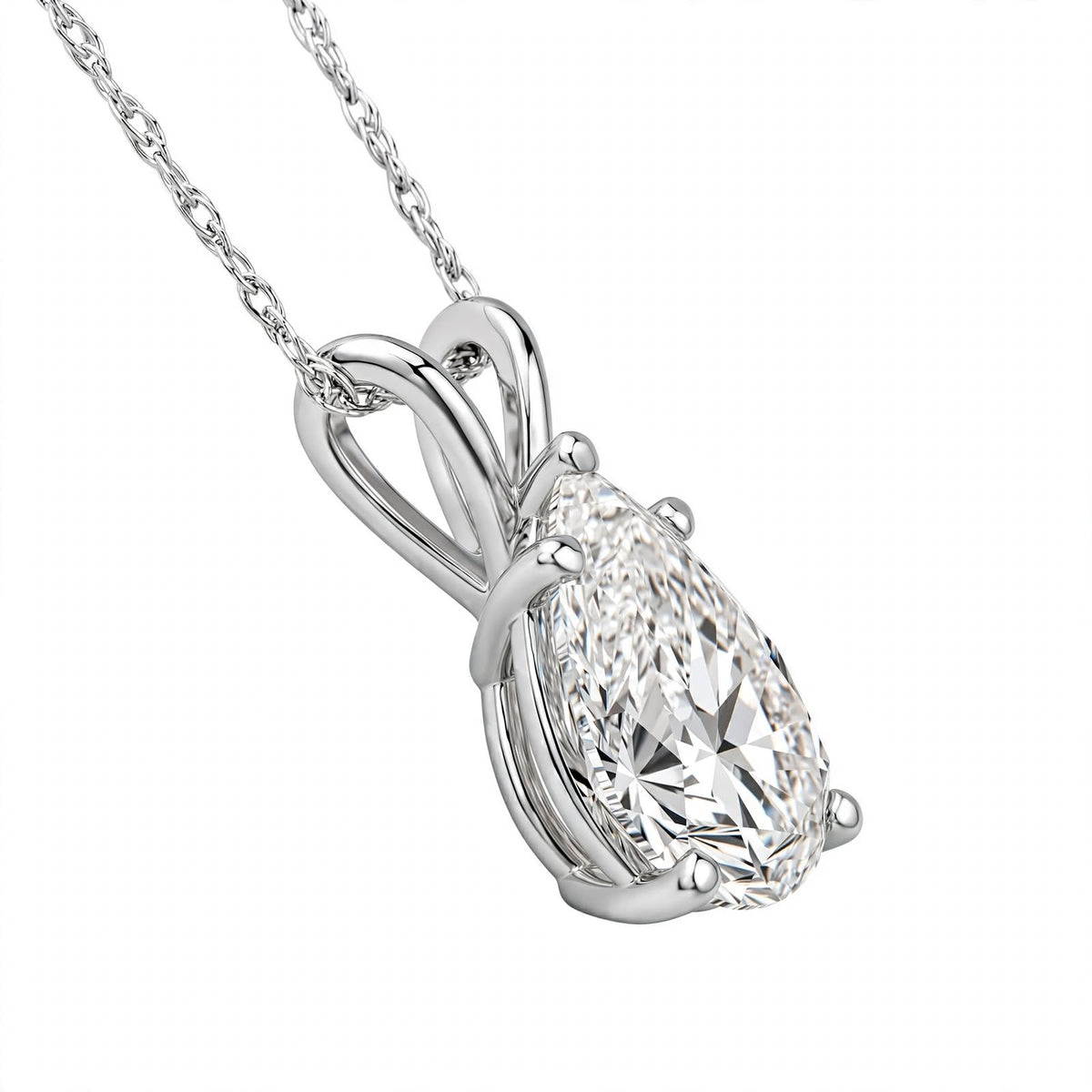 14K White Gold Pear-Shaped Diamond Solitaire Pendant Necklace