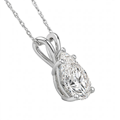 14K White Gold Pear-Shaped Diamond Solitaire Pendant Necklace