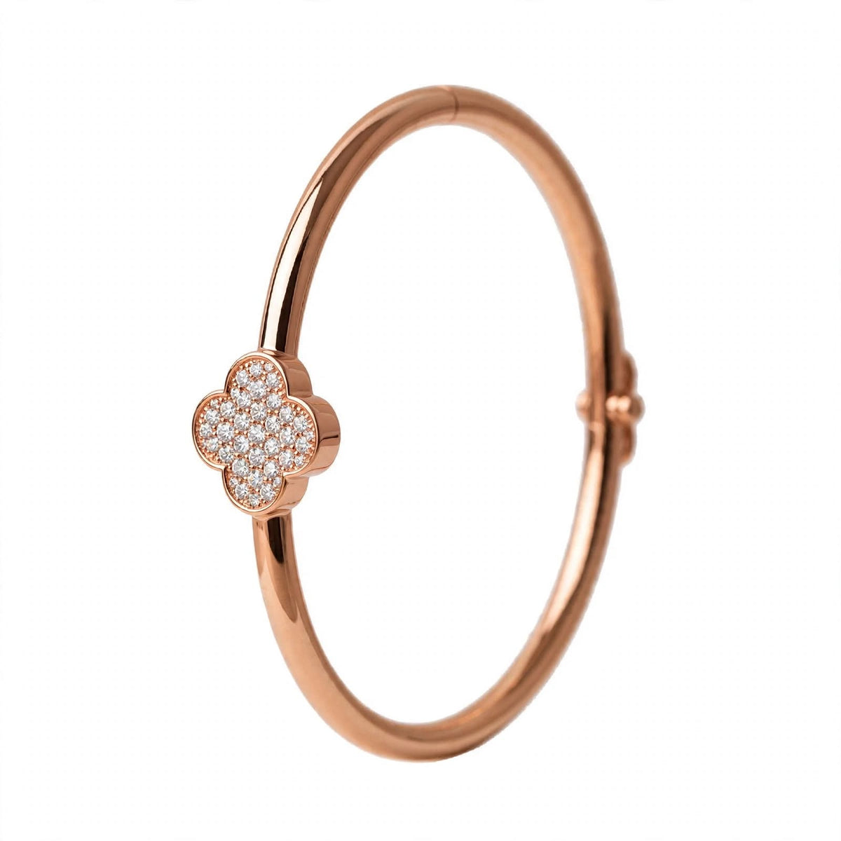 18K Yellow Gold Pavé Diamond Clover Bangle Bracelet