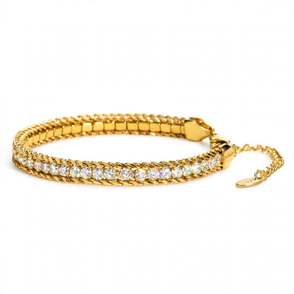 18K Yellow Gold Double Row Tennis Bracelet