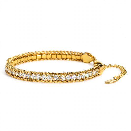 18K Yellow Gold Double Row Tennis Bracelet