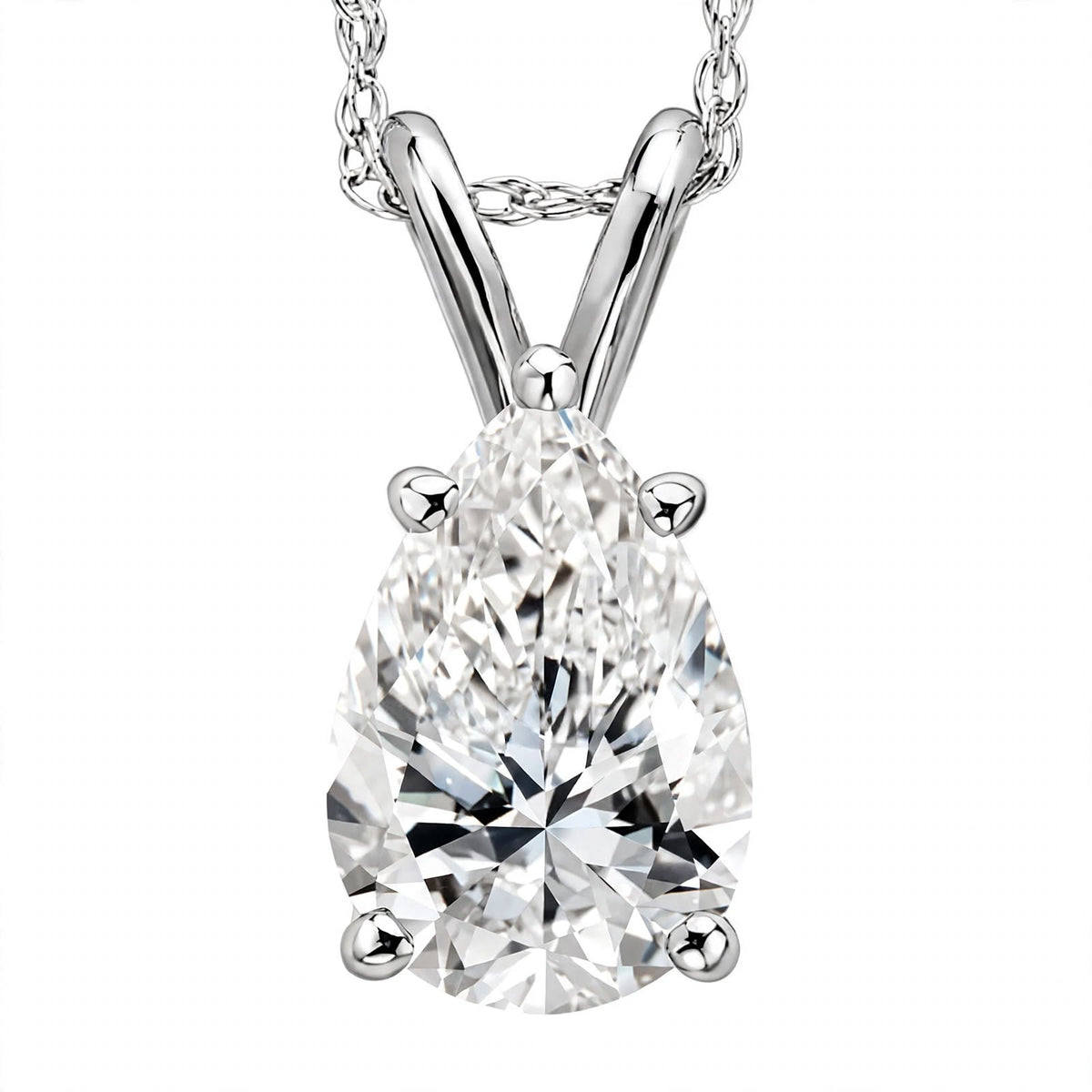 14K White Gold Pear-Shaped Diamond Solitaire Pendant Necklace