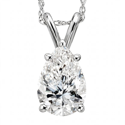 14K White Gold Pear-Shaped Diamond Solitaire Pendant Necklace