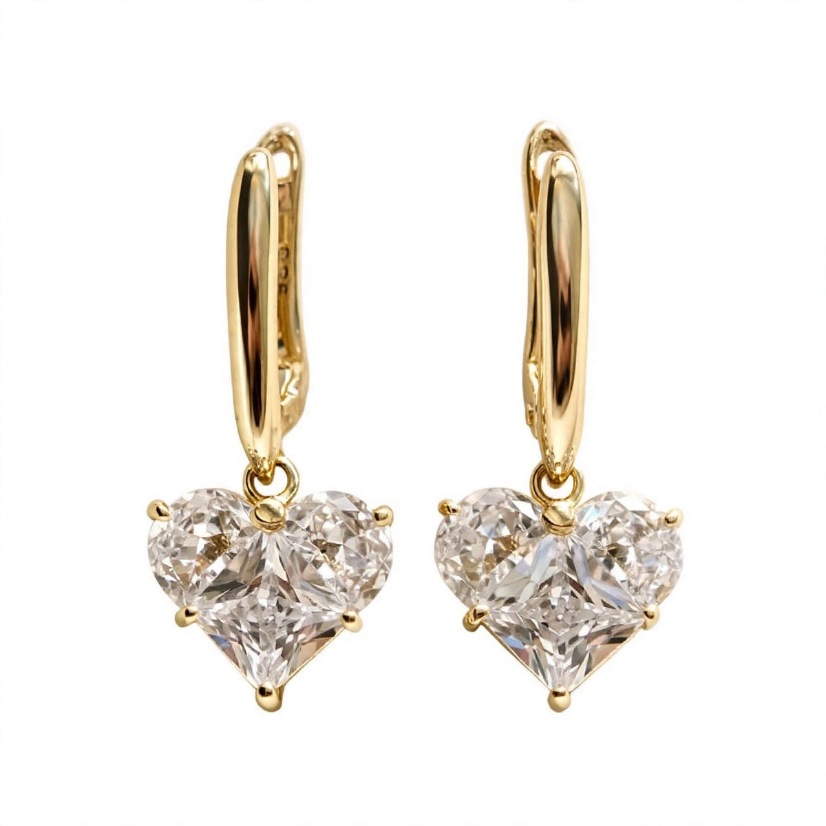 14K Gold Heart Cut Solitaire Drop Earrings
