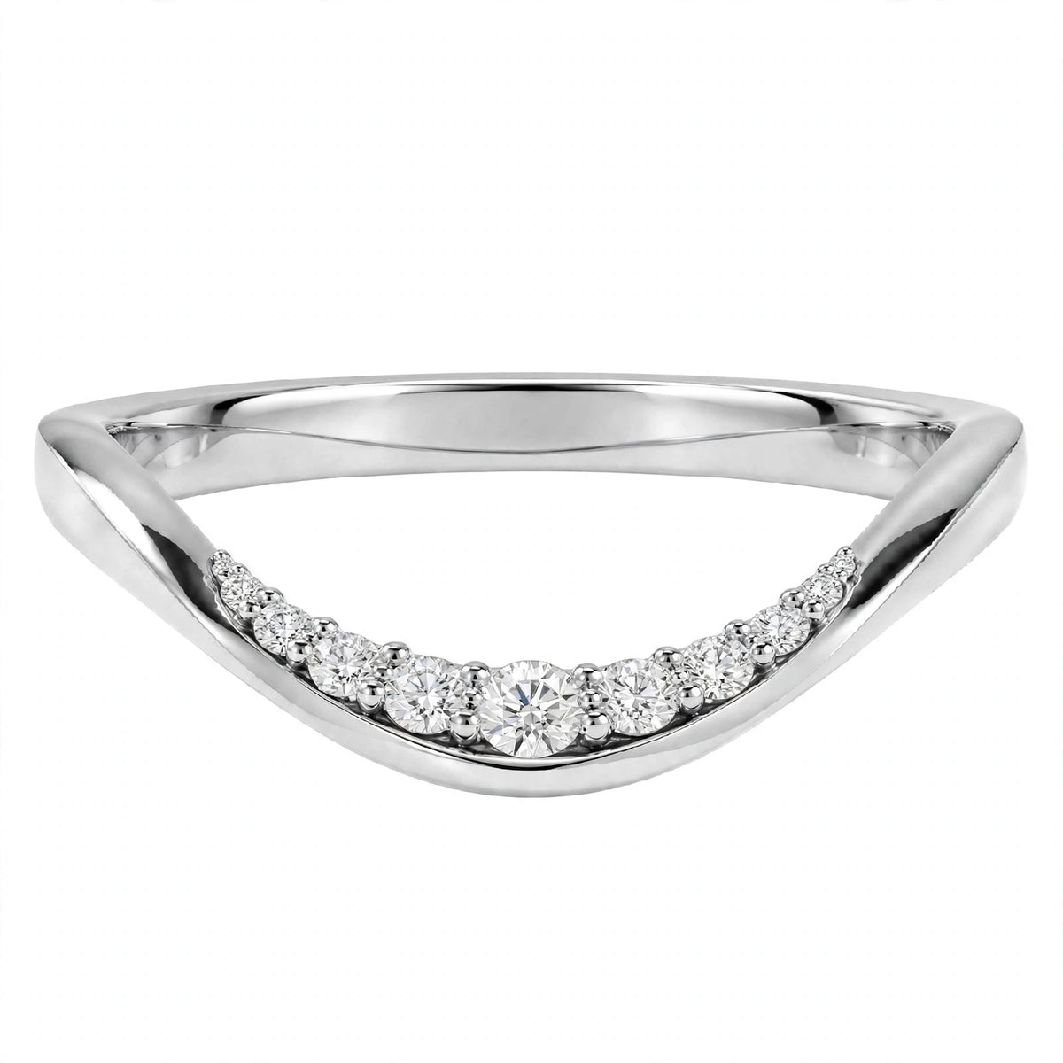 14K White Gold Shared-Prong Curved Diamond Wedding Band