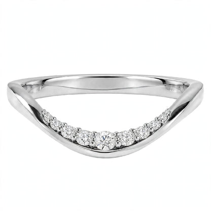 14K White Gold Shared-Prong Curved Diamond Wedding Band