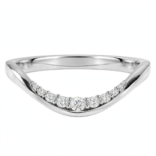 14K White Gold Shared-Prong Curved Diamond Wedding Band