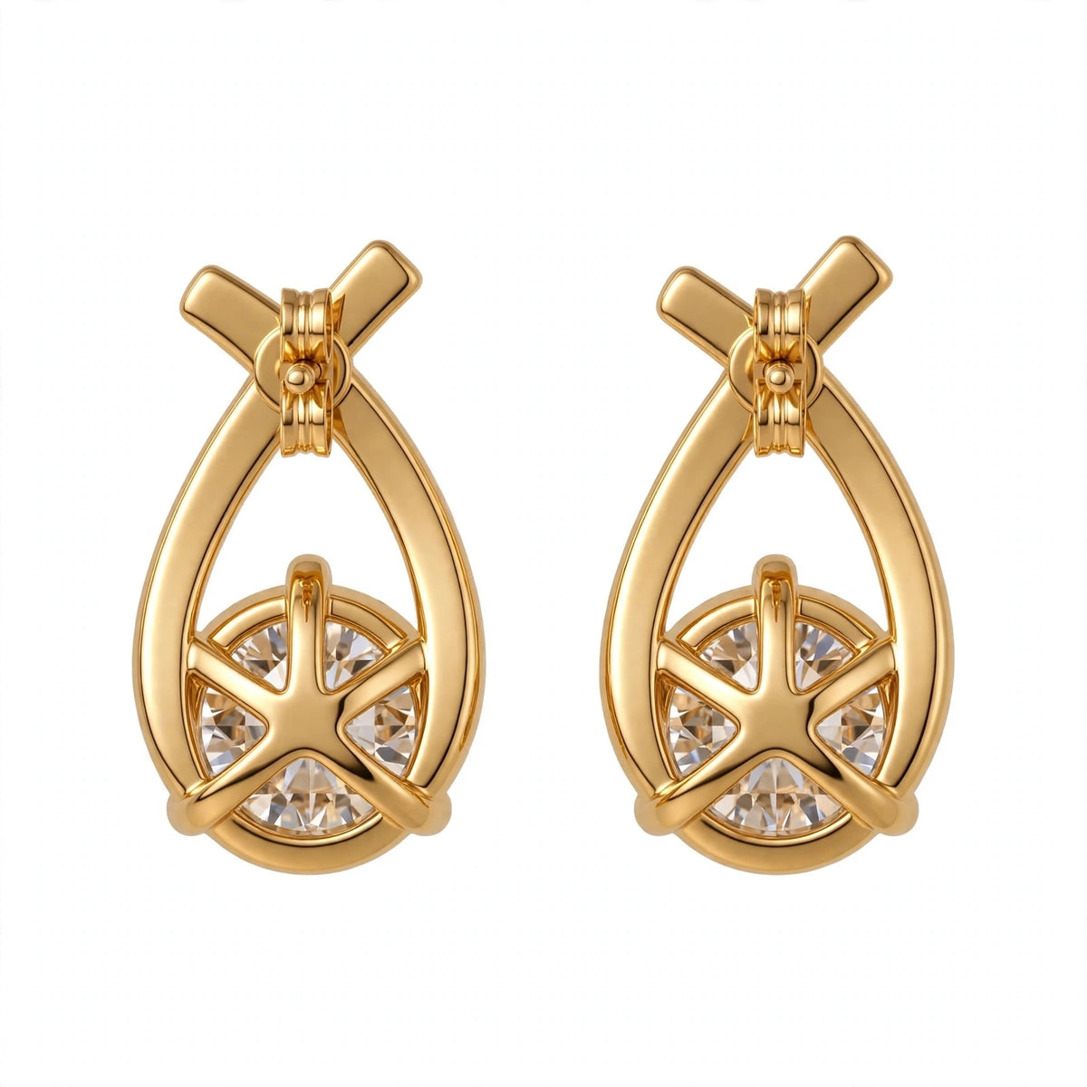 Yellow Gold Criss-Cross Solitaire Stud Earrings