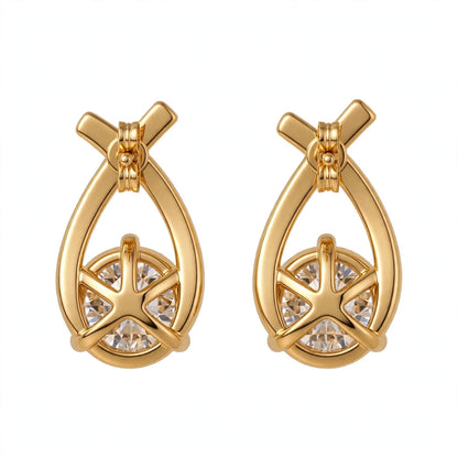 Yellow Gold Criss-Cross Solitaire Stud Earrings