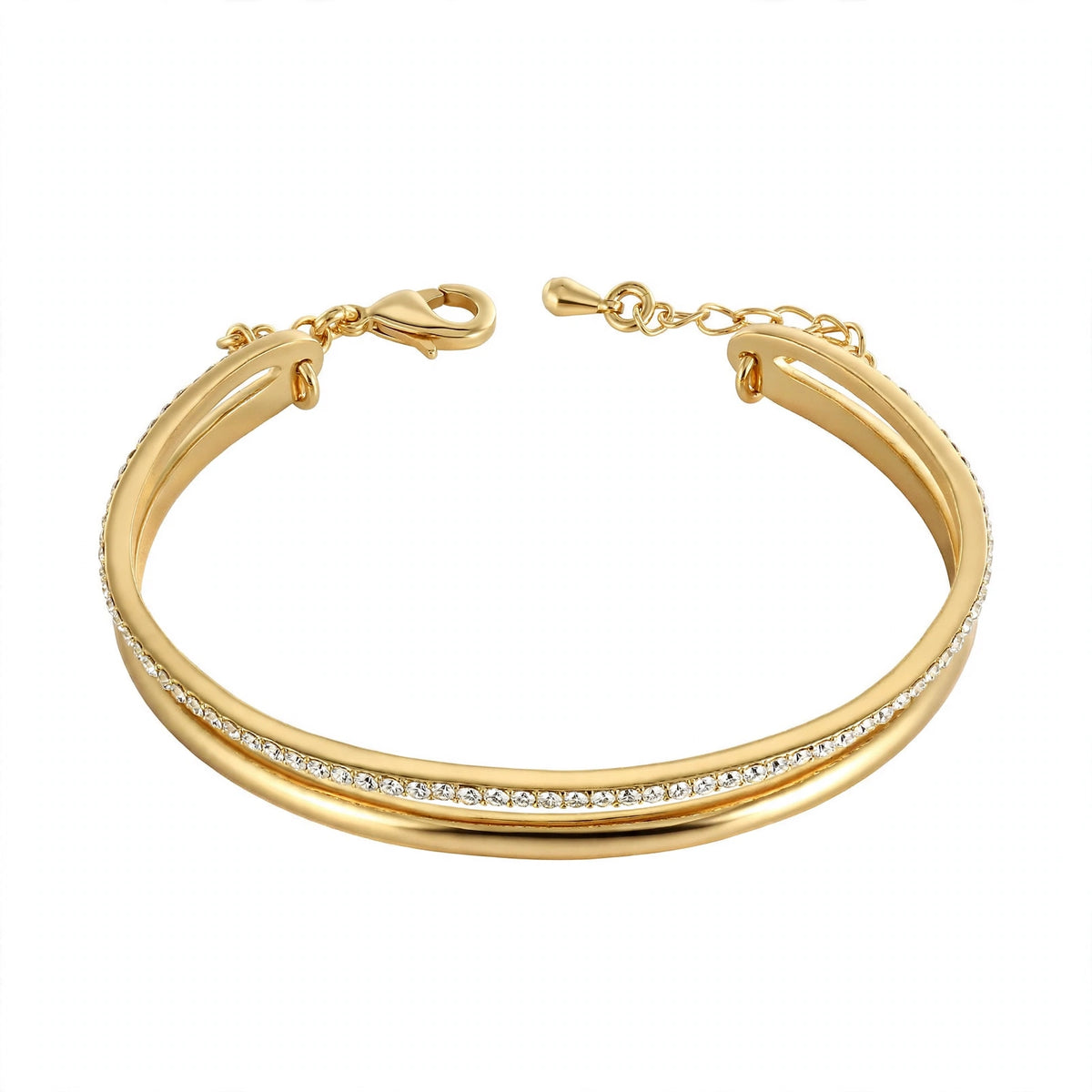 14K Rose Gold Double-Row Crystal Cuff Bangle