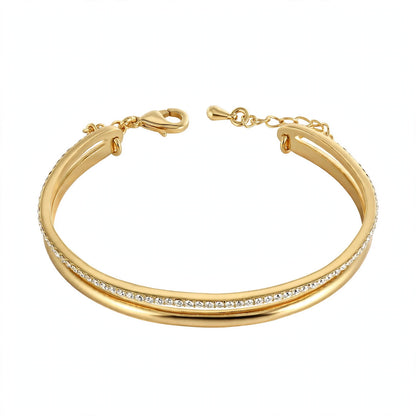 14K Rose Gold Double-Row Crystal Cuff Bangle