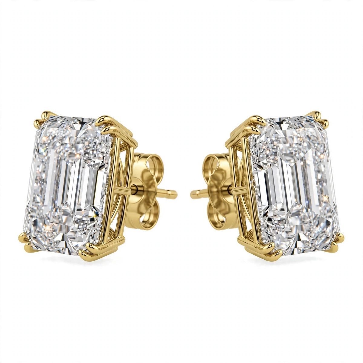 14K White Gold Emerald-Cut Solitaire Stud Earrings