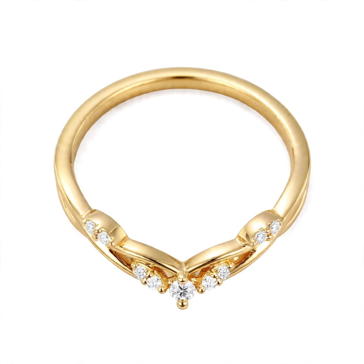 14K Yellow Gold Nature-Inspired Curved Diamond Wedding Band