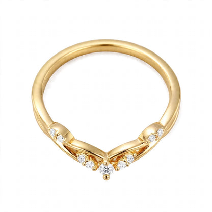 14K Yellow Gold Nature-Inspired Curved Diamond Wedding Band