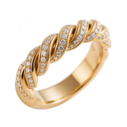 18K Yellow Gold Pavé Diamond Sculpted Twist Eternity Band Ring