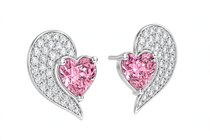 925 Sterling Silver Pink Heart Stud Earrings | Pavé Crystal Jewelry.