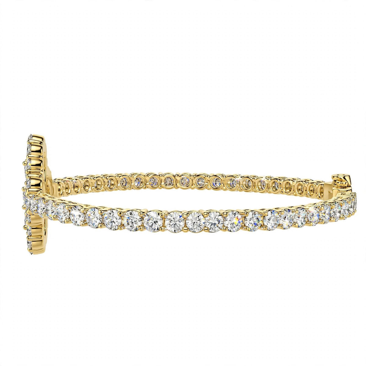 18K White Gold Pear and Round Cut Diamond Clover Charm Tennis Bracelet