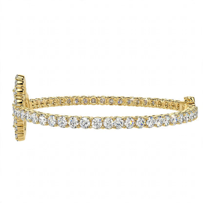 18K White Gold Pear and Round Cut Diamond Clover Charm Tennis Bracelet