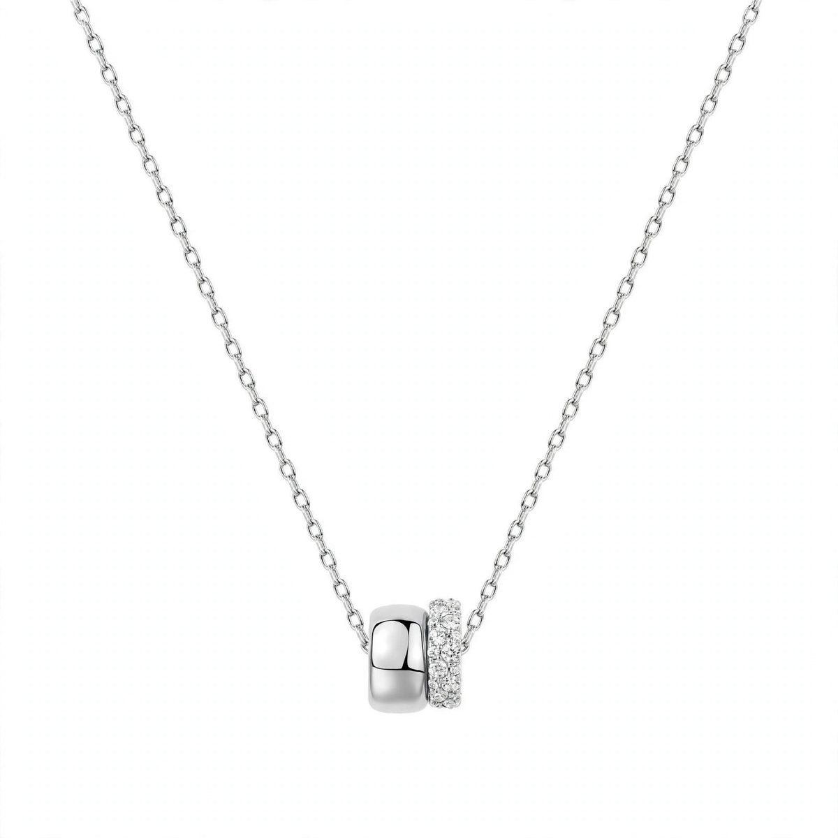14K Rose Gold Double Band Barrel Pendant Necklace