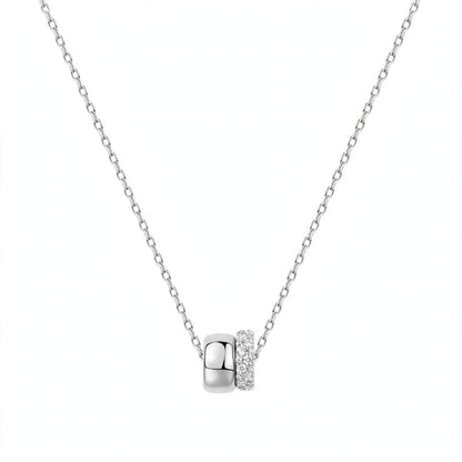 14K Rose Gold Double Band Barrel Pendant Necklace